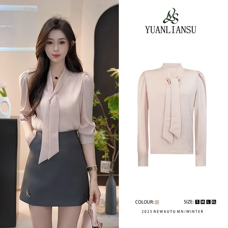 【琉璃雾粉】洋气时尚气质百搭春季飘带衬衫上衣