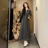 【现货+运补】气质灰色针织连衣裙女初秋新款独特漂亮掐腰长裙7748