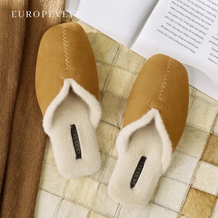 2025新款北欧风棉拖女秋冬季居家用高级感地板静音毛绒保暖拖鞋男