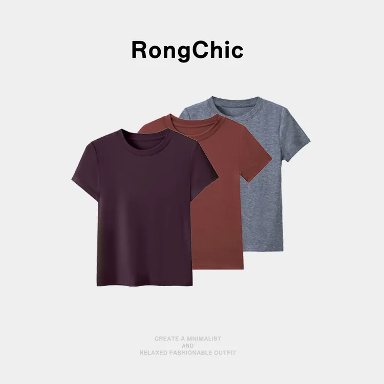 【极简】面膜T夏季新款圆领2025弹力气质休闲显瘦简约短袖打底衫女