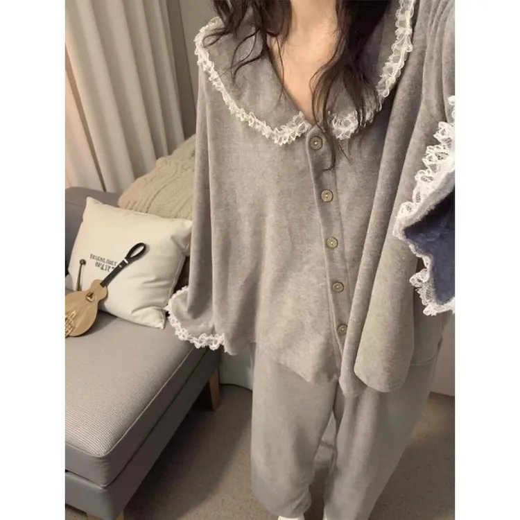 韩版小众德绒秋冬睡衣女新款高端外穿保暖长袖裤设计感家居服套装