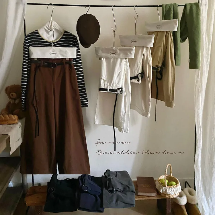 高级感拼接裤脚中线洗水休闲直筒裤女秋高腰小众气质显瘦阔腿裤