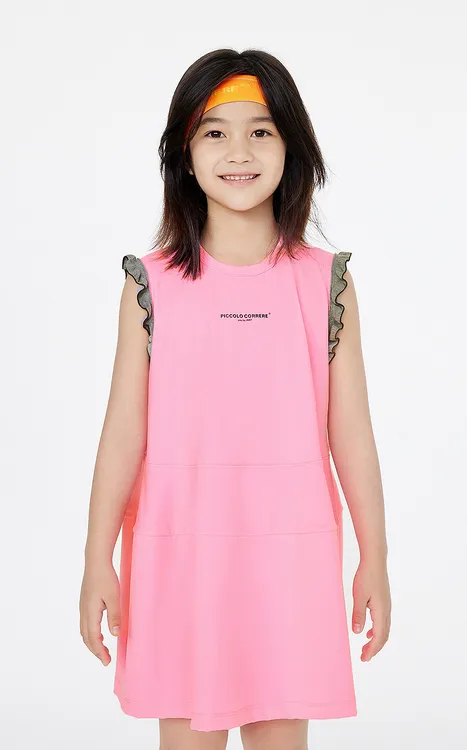 春季女夏季运动风字母连衣裙印花童装