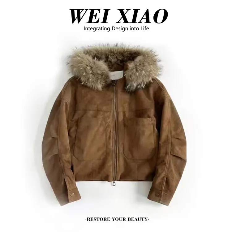 2025冬季新款时尚简约休闲连帽大毛领短款外套时尚百搭保暖外套潮