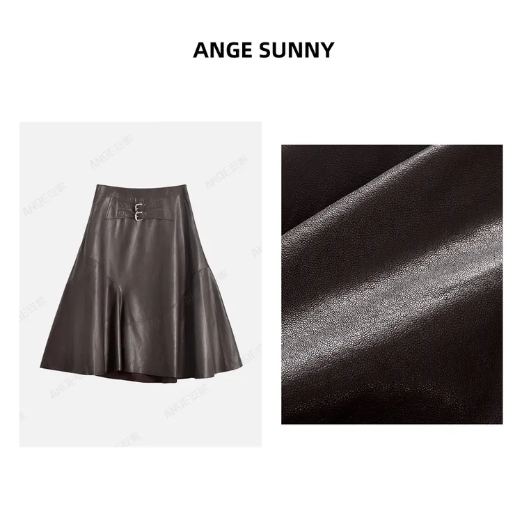 曲阳 ANGE SUNNY【rosé同款 进口胎羊皮半裙】可调节腰扣廓形半身裙
