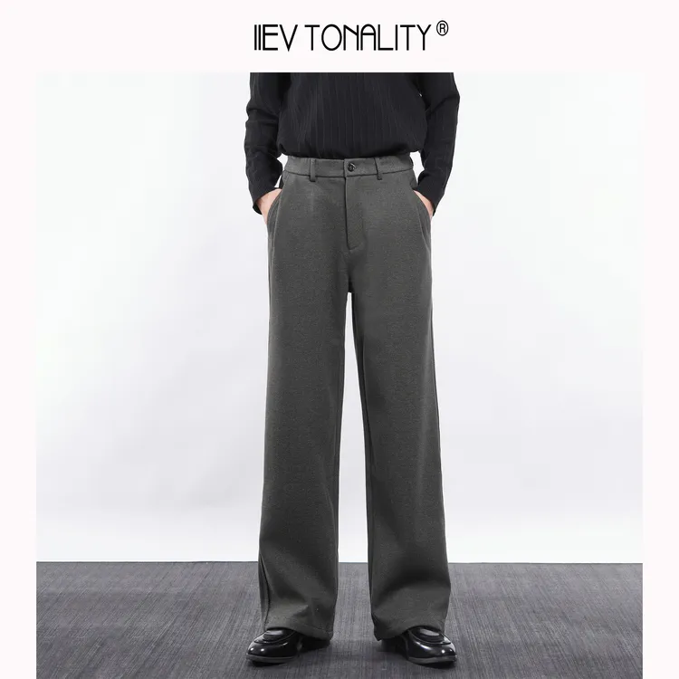 11EV “重磅精纺斜纹毛呢”秋冬老钱风休闲西装裤加厚直筒垂感宽松