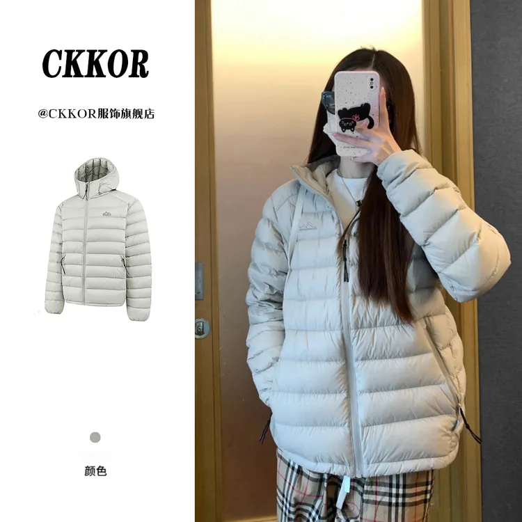 CKKOR美式高街休闲防风保暖情侣连帽外套女冬季刺绣宽松短款棉服