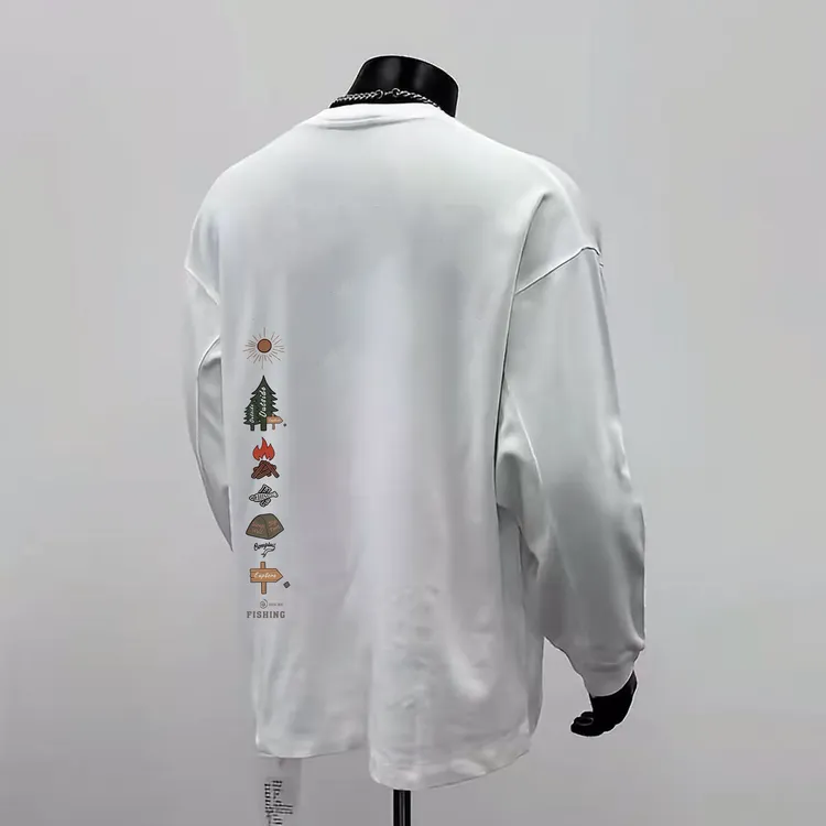 男士秋季打底T恤重磅纯棉长袖太阳树印花潮流百搭圆领宽松休闲T恤