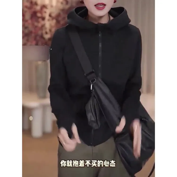 韩版设计感拉链开衫连帽德绒卫衣2025秋冬季新款百搭帽衫外套女