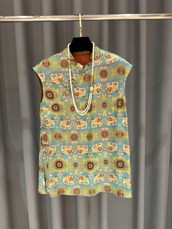 【吉象如意】夏季新款奥黛新中式国风斜襟时尚提花上衣