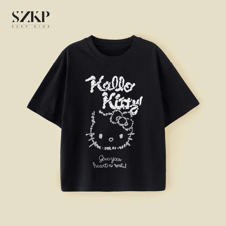 SZKP针织纯棉印花t恤女童夏季新款儿童洋气吸汗短袖BGYX551169