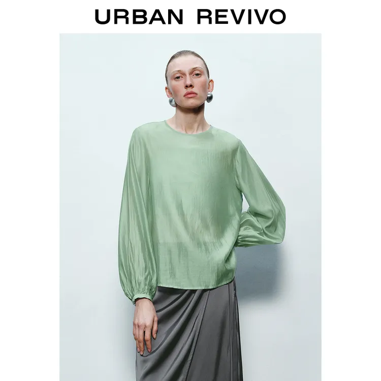 UR2025春季新款女时尚休闲轻通勤宽松圆领罩衫衬衫UWM250046