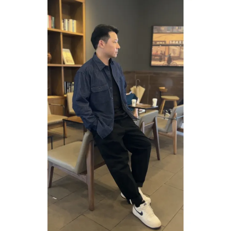 古休2025新款纯棉长袖衬衫炒洗工艺宽松版型经典百搭复古休闲