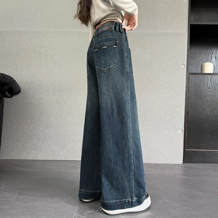 女童牛仔裤爆款2025秋季洋气时尚户外阔腿裤6-15岁直筒牛仔裤B56