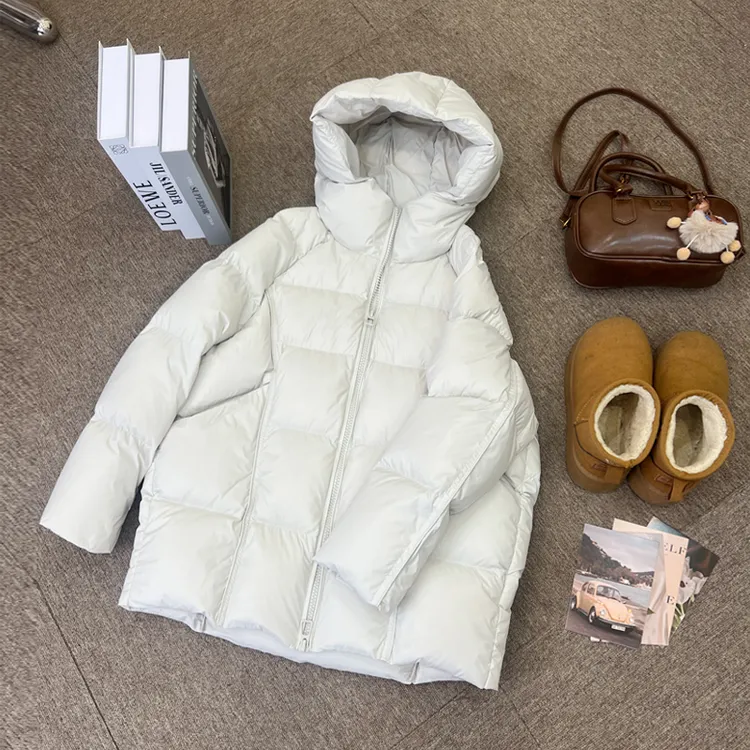 泡芙肤感羽绒服95白鸭绒龟背感2025新款羽绒服女中长款连帽外套9