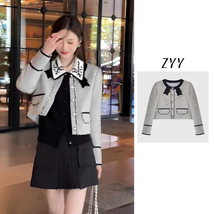 ZYY【臻爱松露】2025/S新品小香风毛呢名媛蝴蝶结外套X25DMNWT03941