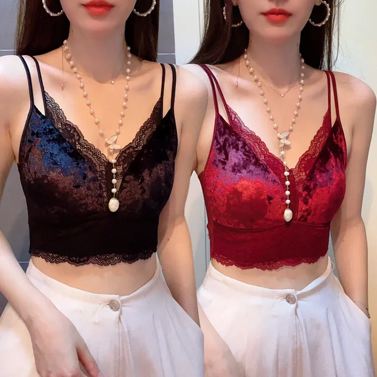 8528蕾丝美背女士小胸聚拢大码无痕吊带小背心内搭抹胸打底秋冬季