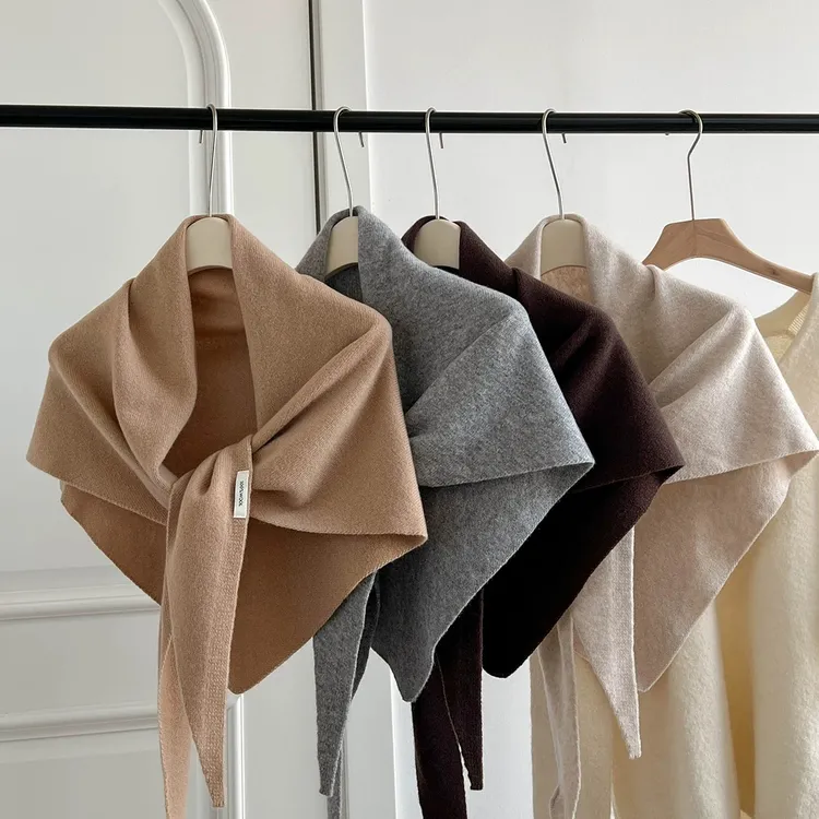 wood【澳洲100%纯羊毛】韩代购高级感针织保暖三角巾围脖女围巾披肩