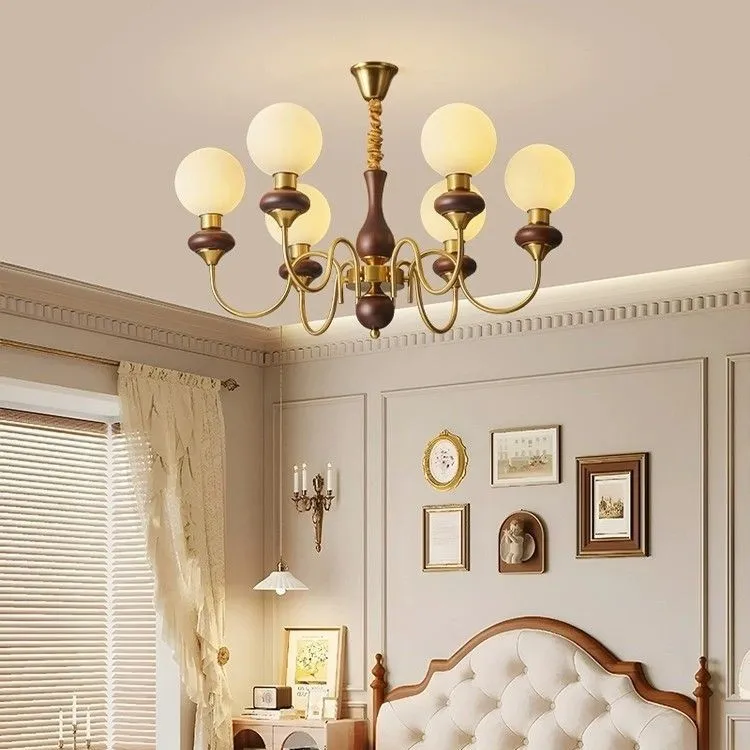 法式中古客厅主灯白蜡木魔豆美式南洋复古风主卧室房间实木吊灯