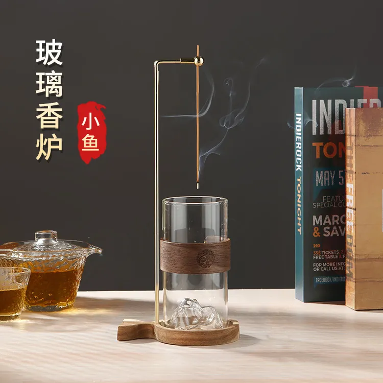 禅意假山玻璃香炉家用室内熏香炉线香夹倒挂香插茶室茶道桌面摆件