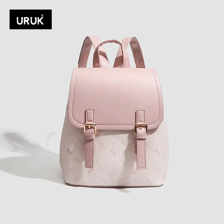 URUK小众设计粉色旅行女学生背包2025新款ins大容量女式双肩包包