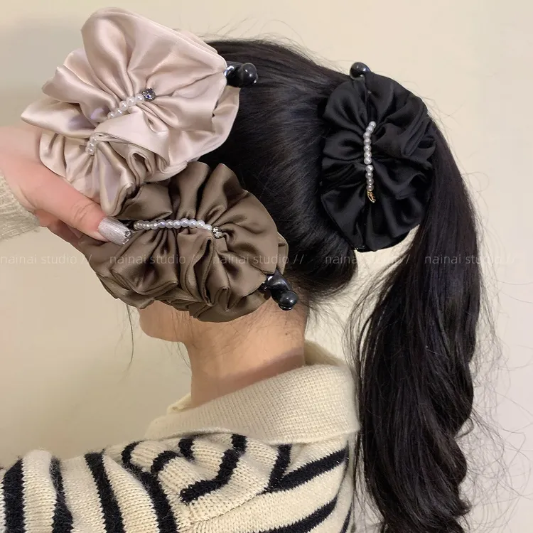 缎面珍珠竖夹~高级感法式复古气质后脑勺马尾夹香蕉夹发饰头饰女