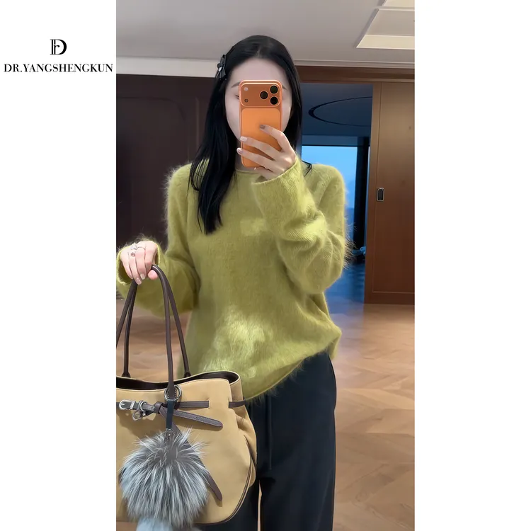 杨圣坤2025新品100%山羊绒拉绒慵懒宽松保暖圆领针织衫S82592316