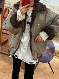 XMM.【双面穿毛毛派克服】厚款保暖秋冬纯色翻领拉链大毛领衣H58898
