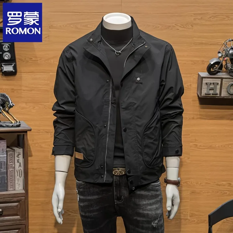罗蒙春秋季新款立领夹克衫男士韩版商务休闲潮牌百搭修身工装外套