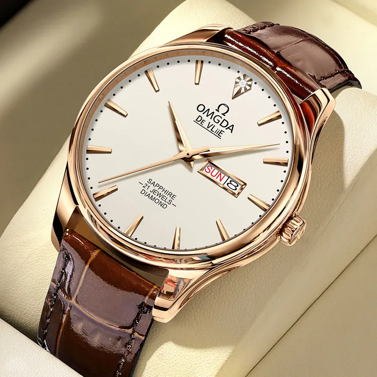 瑞士正品男士手表时尚真皮机械表超薄防水腕表LOEGSINS