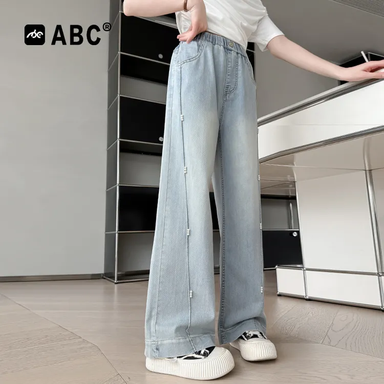 ABC女童牛仔裤夏季2025新款儿童薄款阔腿裤中大童女孩韩版防蚊裤