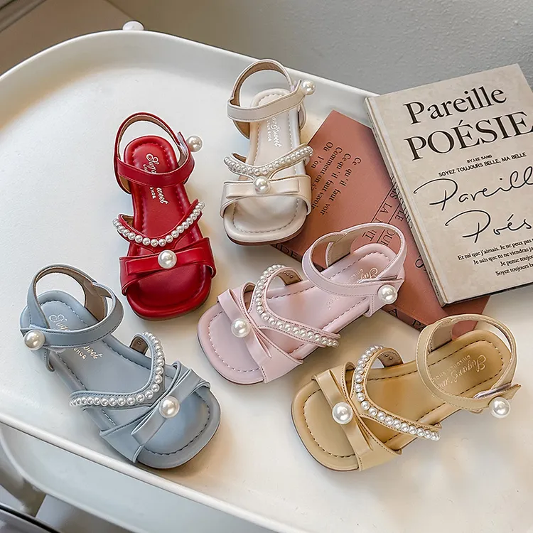 女童凉鞋仙女风2025夏季新款软底儿童时尚韩版公主凉鞋珍珠沙滩鞋