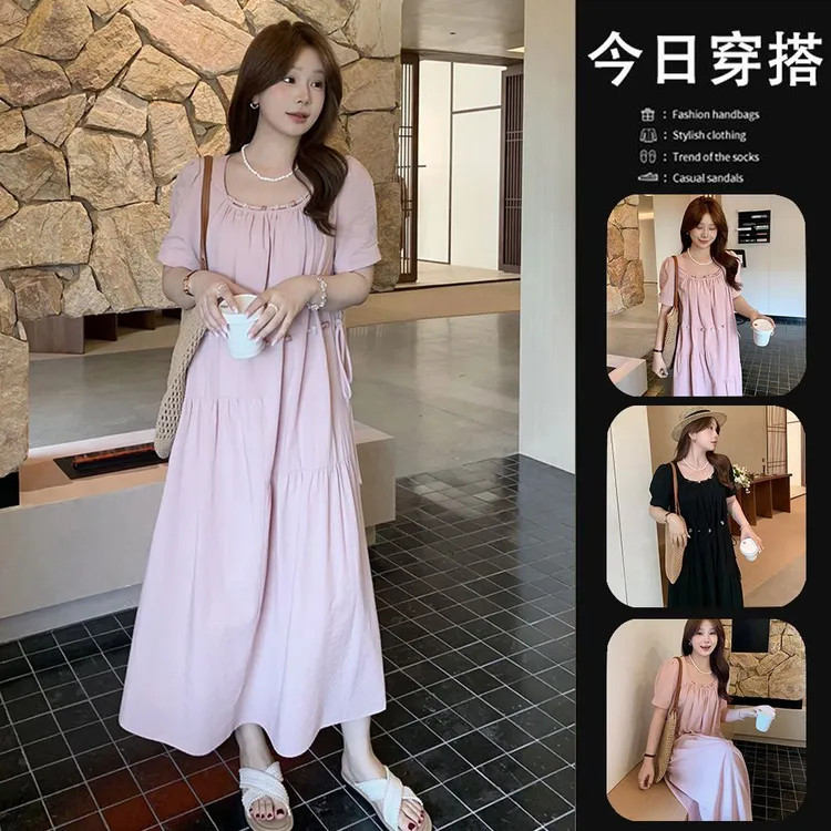 【特大码300金】夏季连衣裙设计感减龄收腰显瘦别致绝美泡泡袖长裙