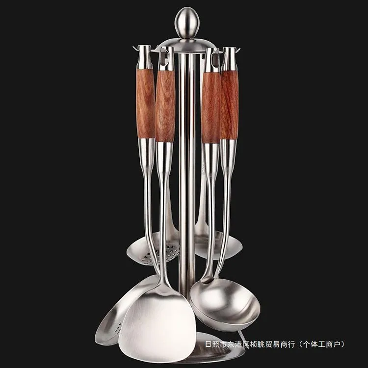 德国304锅铲套装汤勺漏勺炒菜铲子厨房用品厨具全套挂架钩置物架