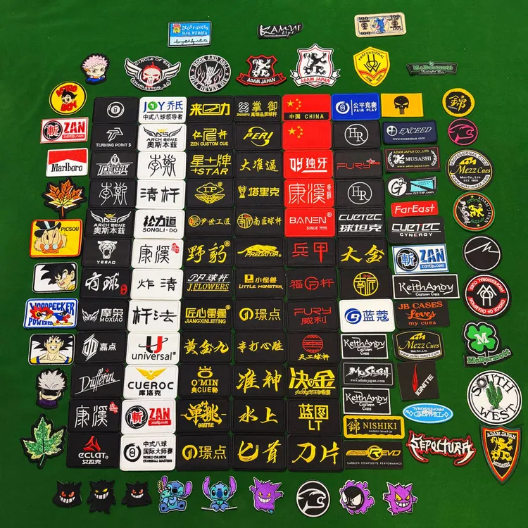 刺绣台球杆包杆盒背胶贴定制衣服马甲LOGO选手比赛胸标三槽盒布贴