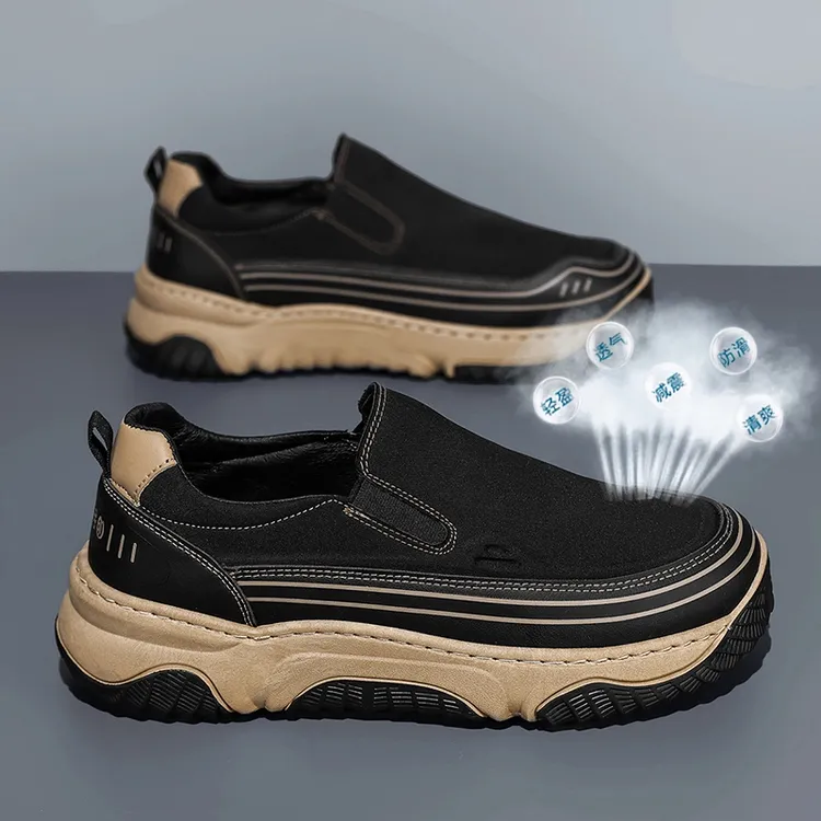 耐磨透气时尚休闲鞋男士低帮防滑潮流帆布鞋一脚蹬懒人布鞋男潮鞋