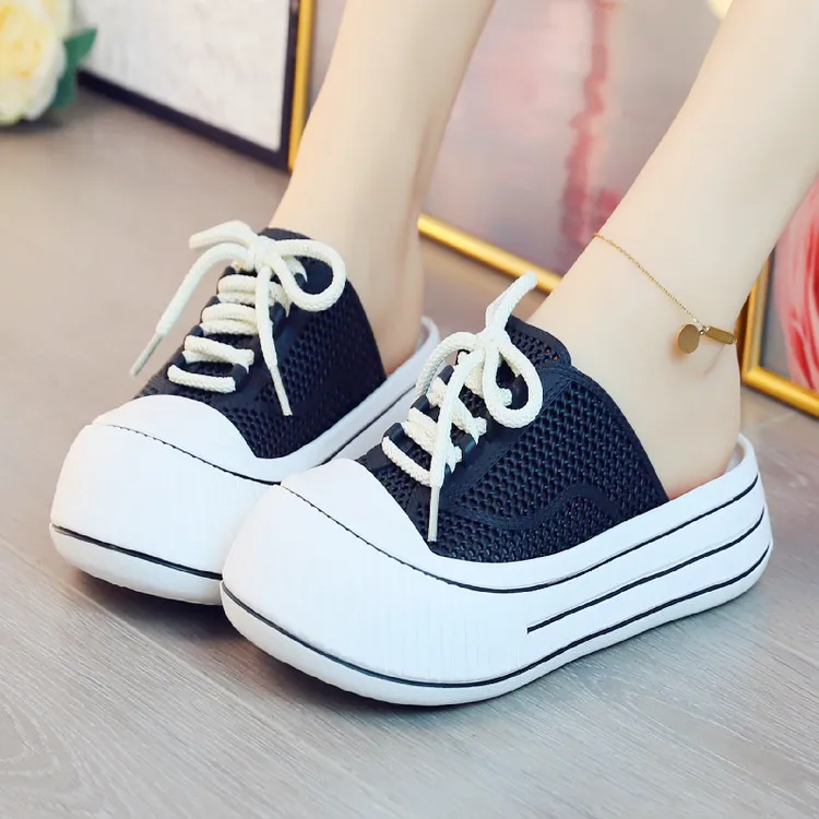 卉兹沐夏季女时尚厚底增高包头懒人拖小白鞋百搭休闲鞋防滑半拖