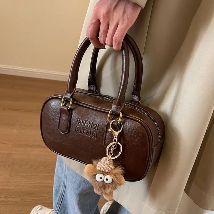 韩版小众保龄球包包女2025新款夏天复古百搭单肩斜挎包手提小方包