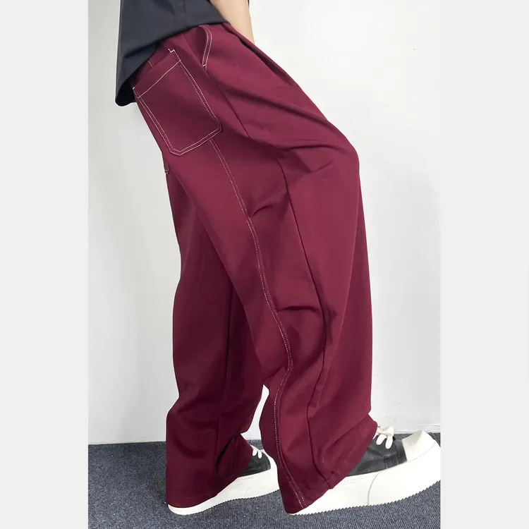 美式休闲裤潮流高街吸汗百搭长裤夏季直筒口袋纯色设计感直筒裤男
