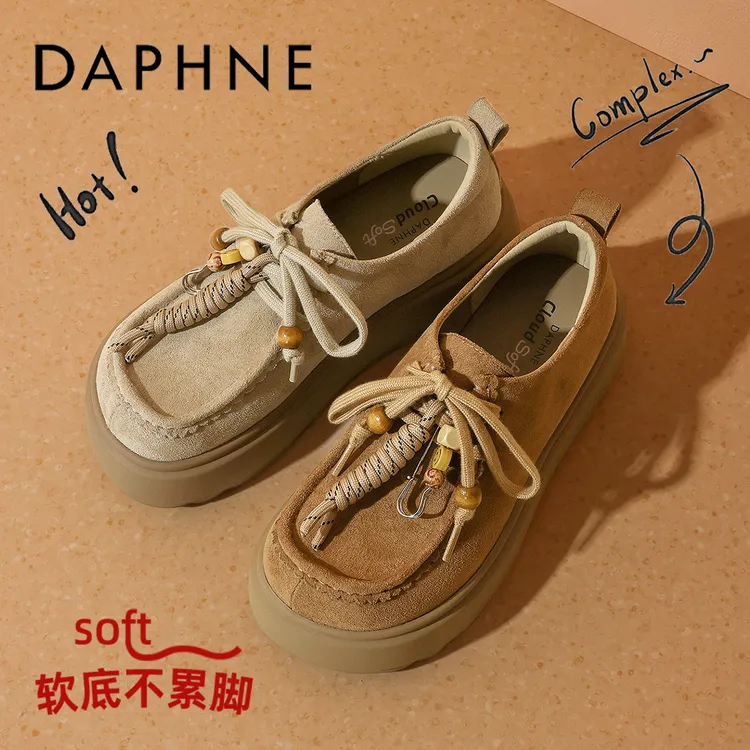 达芙妮高颜值厚底鞋女款2025春季爆款韩版系带休闲百搭全包勃肯鞋