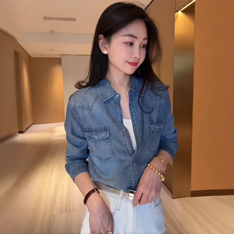 2025秋季新款高级牛仔衬衫短外套女装时尚高级感休闲显瘦衬衣上衣