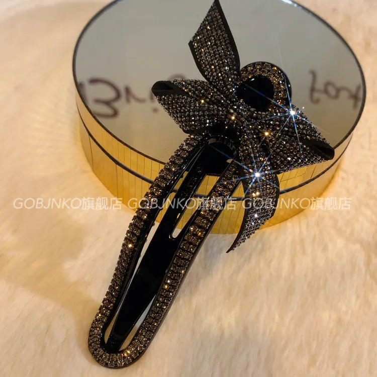 GOBJNKO韩版鸭嘴夹懒人夹发夹气质网红轻奢时尚黑色满钻蝴蝶结