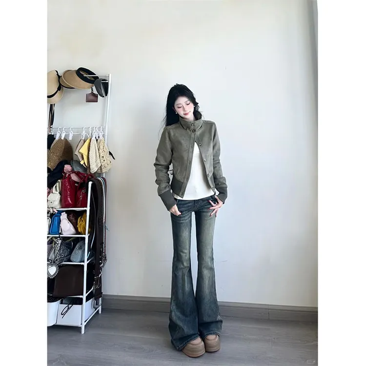 2025早秋季新款修身显瘦网红穿搭外套上衣休闲宽松百搭牛仔长裤女