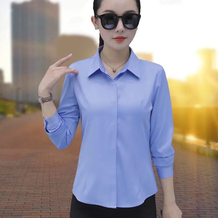 衬衫女长袖职业2025春秋新款修身气质工作服正装工装弹力免烫衬衣