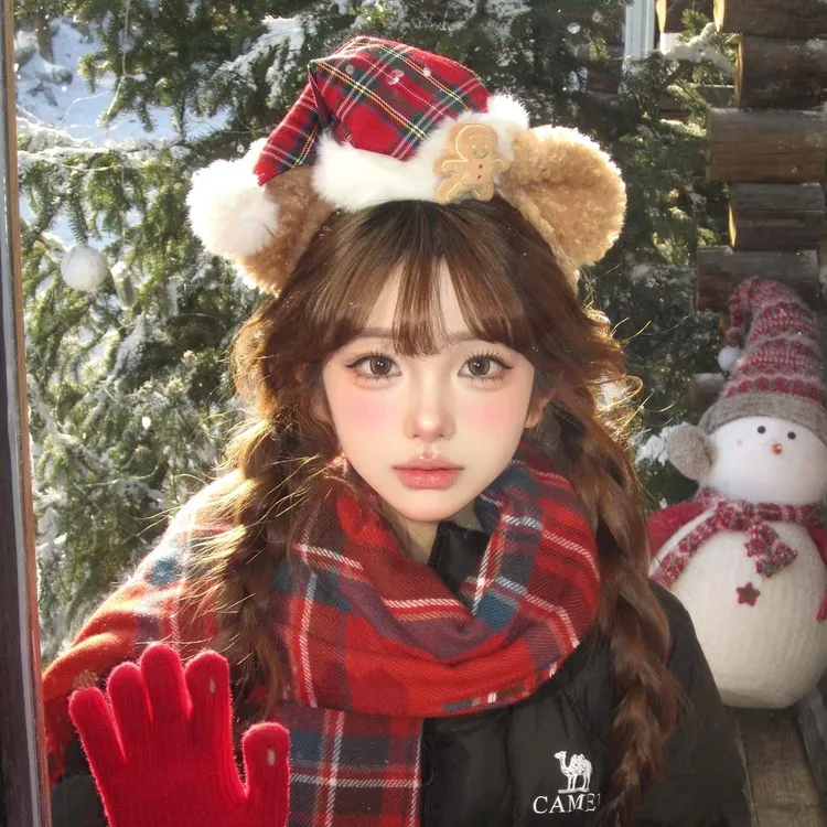 可爱小熊耳朵圣诞帽子毛绒发箍女游乐园达菲熊拍照发饰秋冬头箍潮