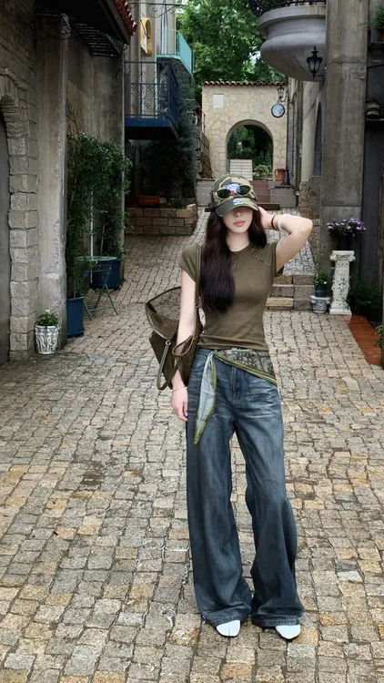 SISTER姐妹家【一梦华胥】高级显瘦弹力T恤重工水洗牛仔裤1135