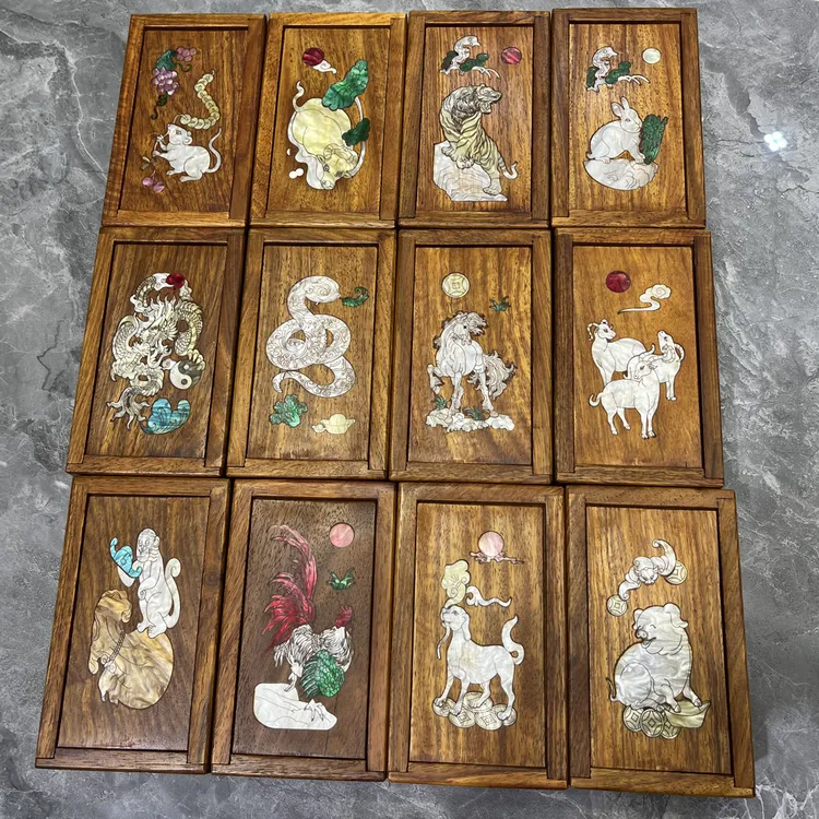 花梨木螺钿镶嵌机关盒，十二生肖（图案自选）尺寸14*8*6