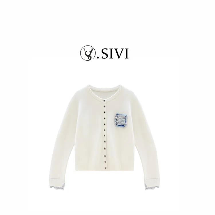 熙薇『诉说心语』2026春款设计师蕾丝袖口针织毛衣开衫H7060