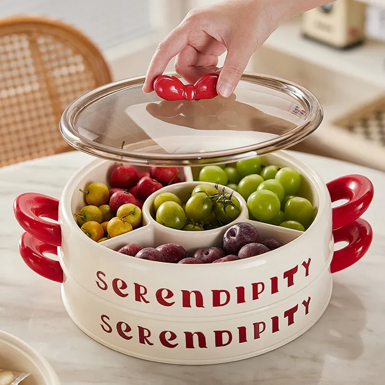 【蝴蝶结】果盘简约家用茶几干果盒分格坚果花生瓜子糖果零食收纳盒