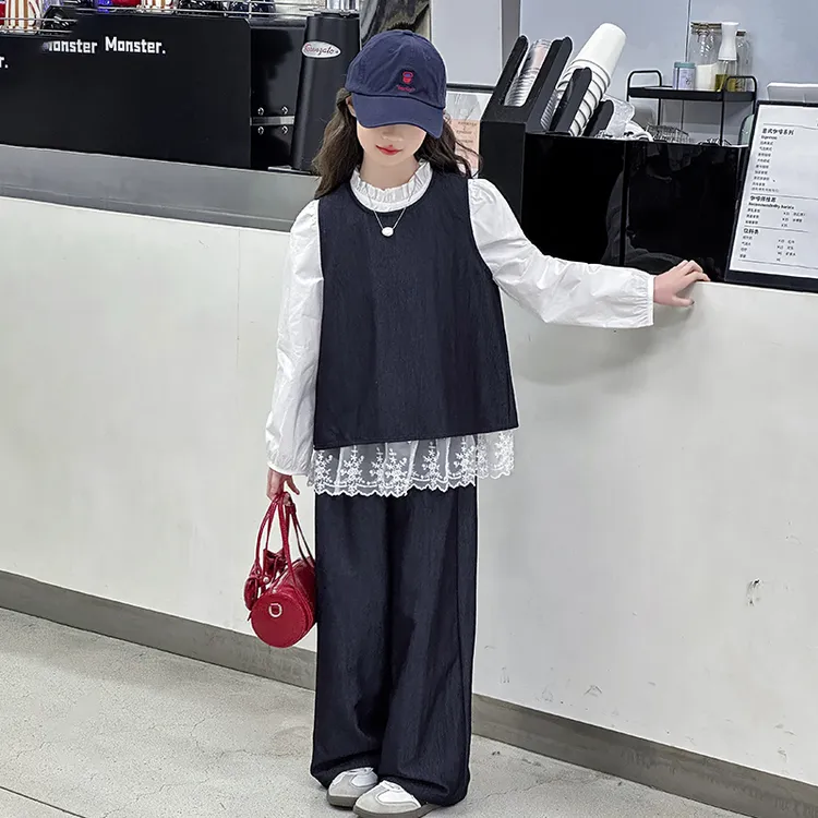 女童牛仔套装春秋2025新款儿童网红炸街三件套大童韩系高级感穿搭